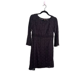 Laundry Shelli Segal Black Lace Flower Boho Dress Flare Sleeve Fairy Grunge 2
